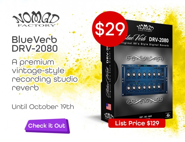 Get BlueVerb, a premium vintage-style recording studio reverb for ONLY $29!